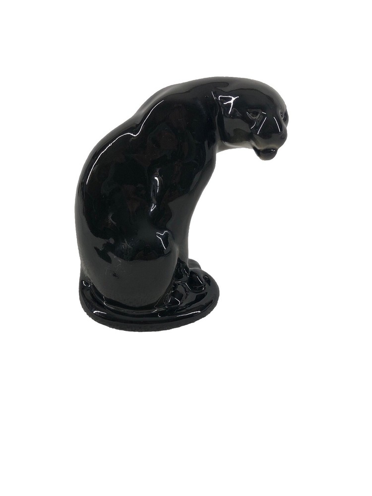 Panther black porcelain animal figurine handmade in Russia
