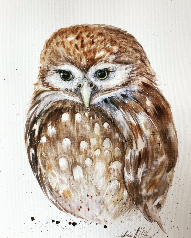 Original Watercolor Painting of a Majestic Bird Owl
