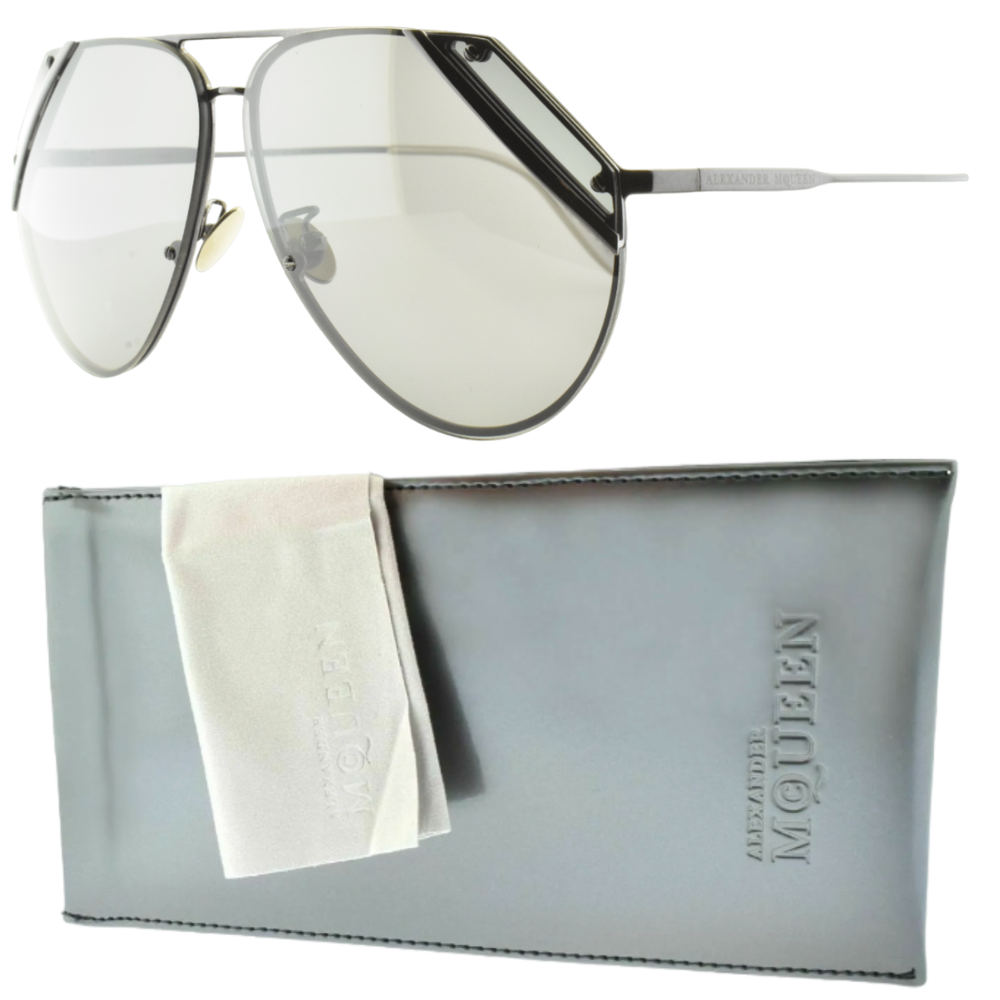 NEW!! Alexander McQueen AM 0092S 001 Grey Pilot Full Rim Unisex Sunglasses