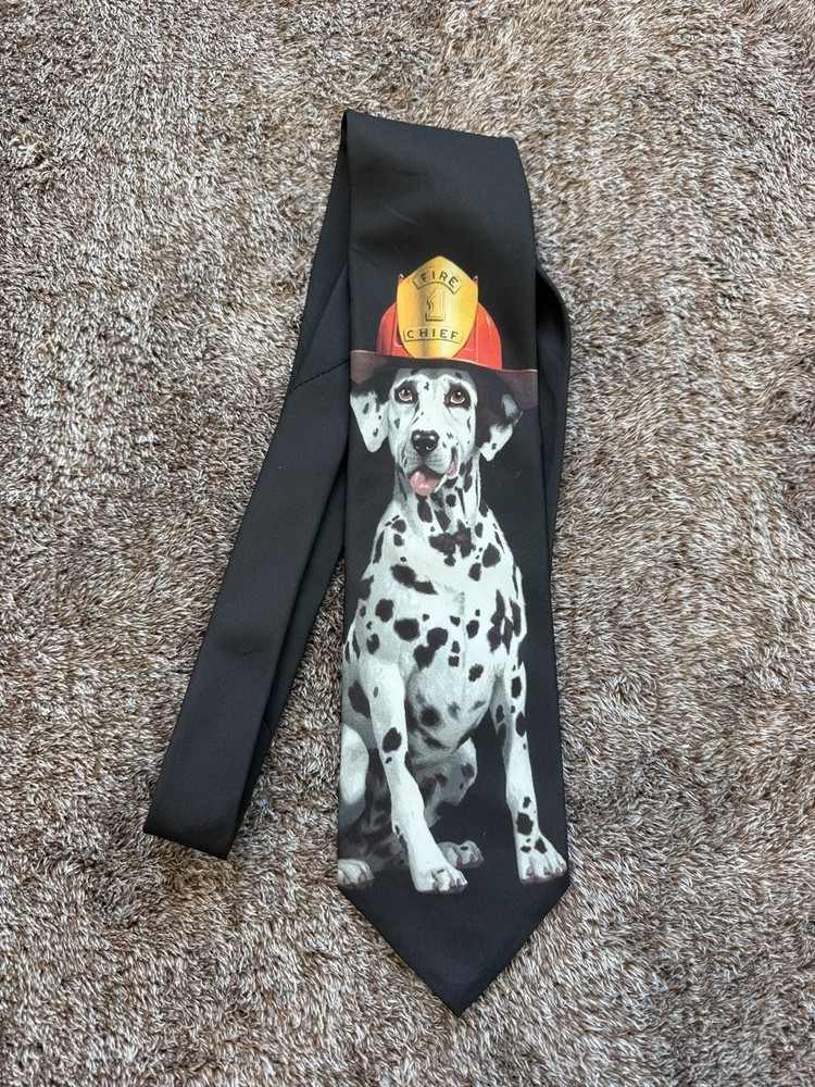 Ralph Marlin Firefighter Dalmation Fire Chief Neck Tie Made In USA 1998