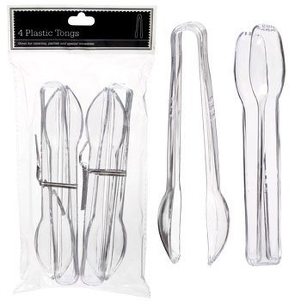 Clear Plastic Tongs, 6 1/2-Inch, 2 Packs of 4 Pieces
