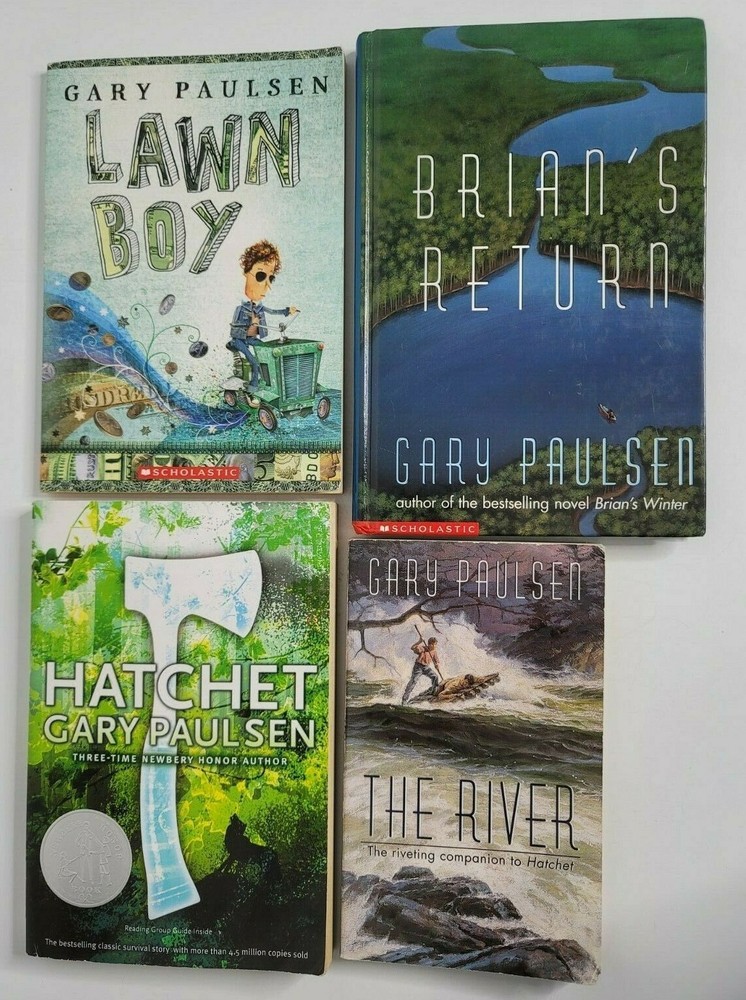 4 GARY PAULSEN Children Books Lot Hatchet River Brian's Return Lawn Boy