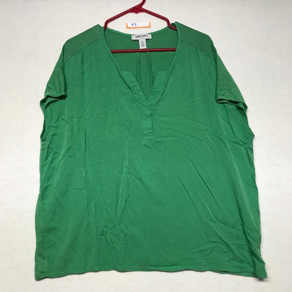 Nine West Jeans Green V Neck Tunic Top Plus Size XXL