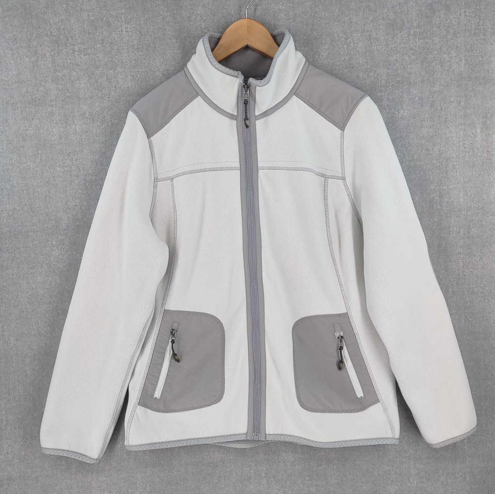 Green Tea Jacket Womens XL Ivory Gray Fleece Full Zip Outdoor Pockets Colorblock