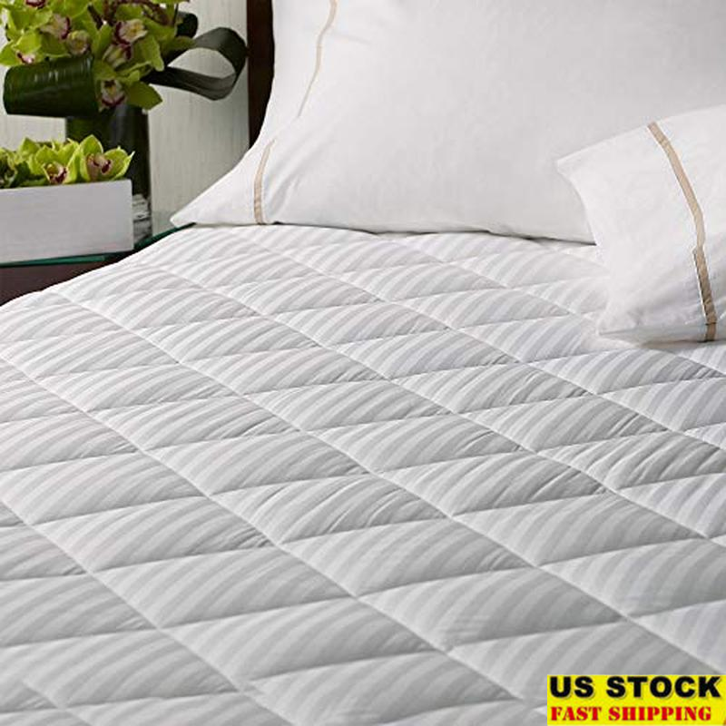 Plush Quilted Mattress Pad Hypoallergenic Deep Fitted Queen Size Comfort White