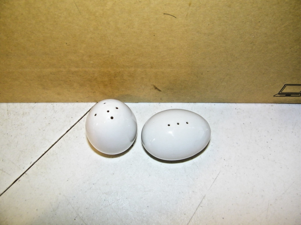 Vintage Japan Salt & Pepper Shakers w/ Plugs Ceramic White Egg Shaped