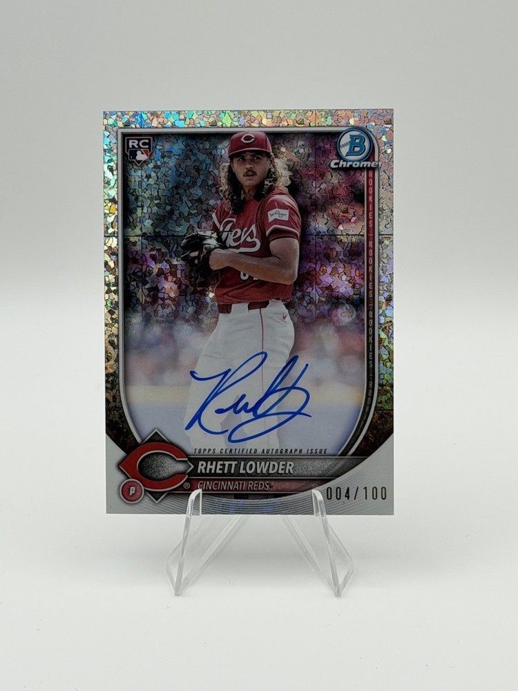 2025 Bowman Rhett Lowder Chrome Rookie Auto RC Mini-Diamond Refractor /100 Reds