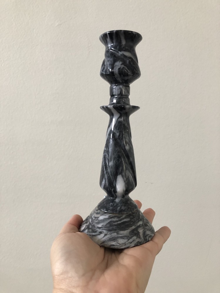 Vintage Carved Marble Onyx Stone Candle Stick Holder  8”Tall