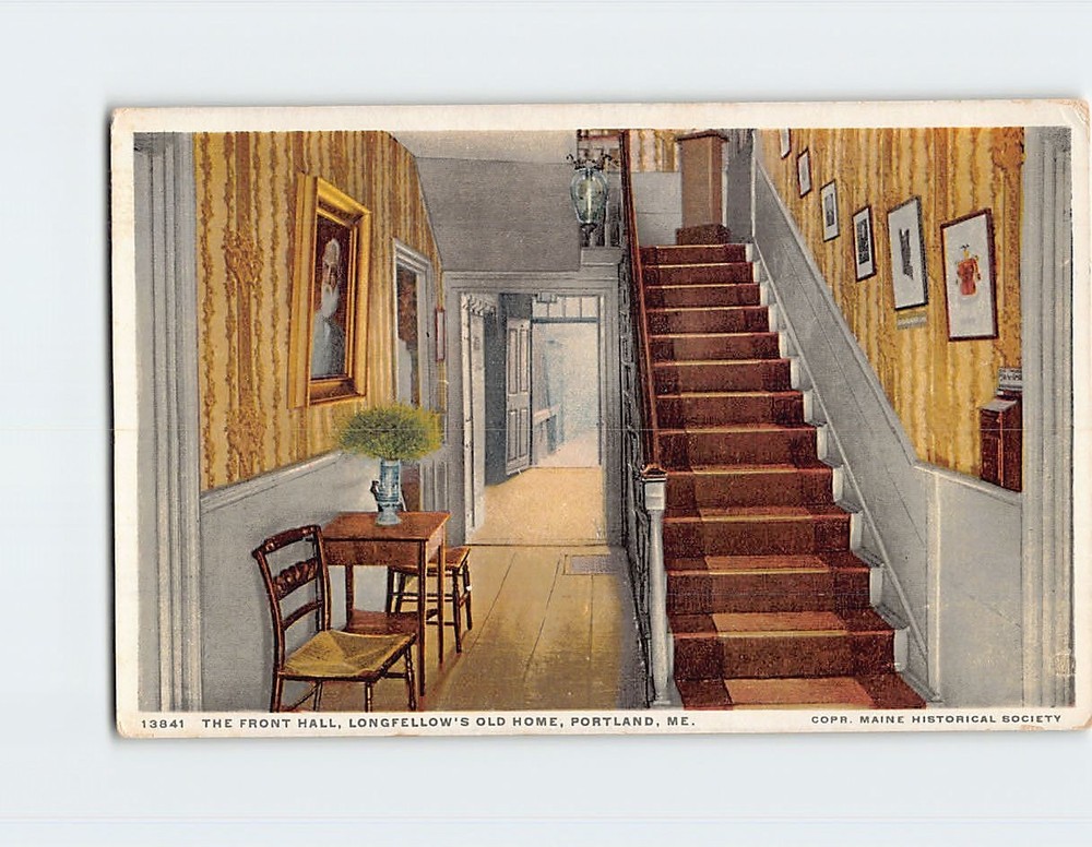 Postcard The Front Hall Longfellows Old Home Portland Maine USA
