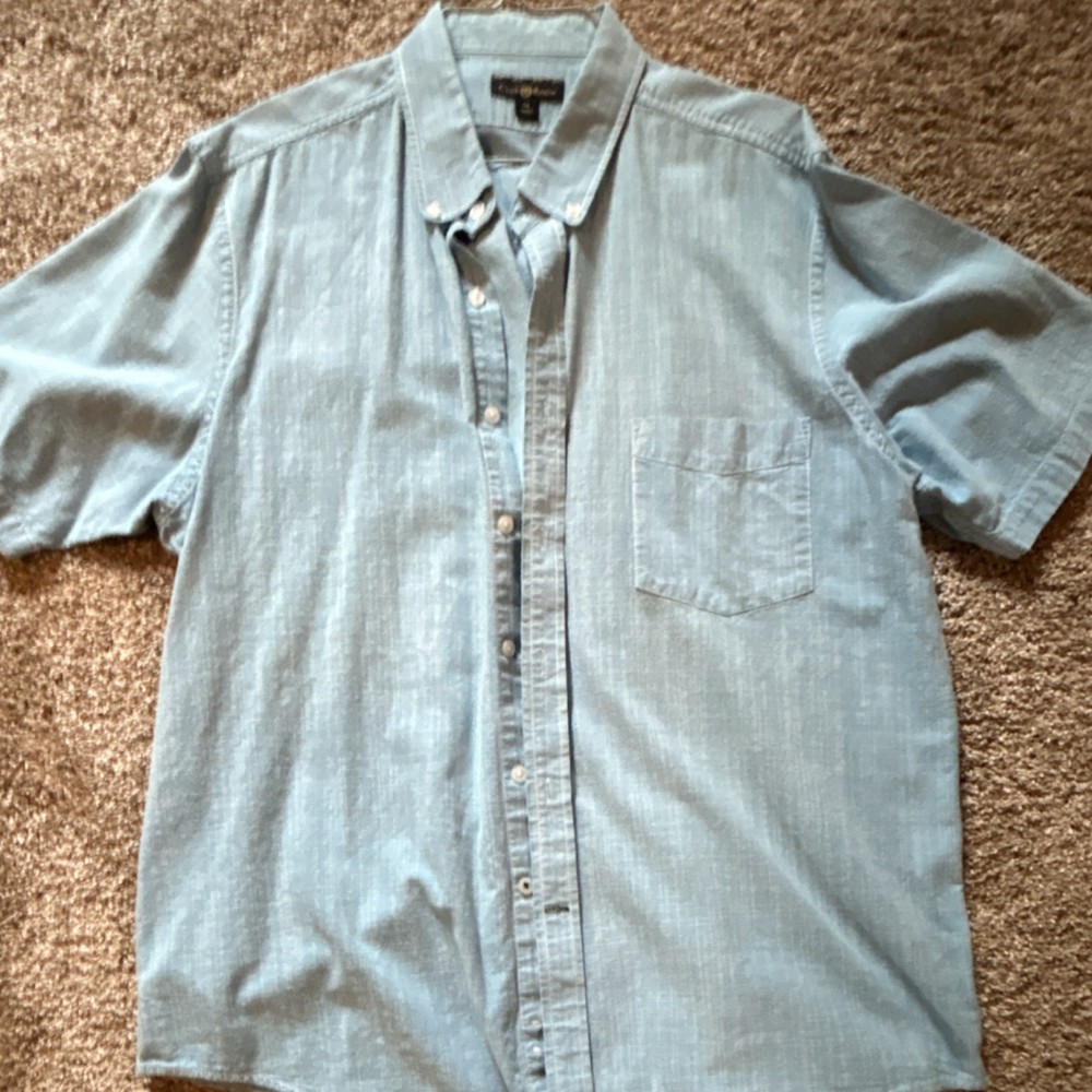 Club Room Men's XL Blue Solid Short Sleeve Cotton Button-Up Shirt Pockets