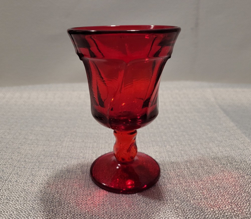 Vintage Fostoria Jamestown Ruby Red Glass Goblet With Twisted Stem Design