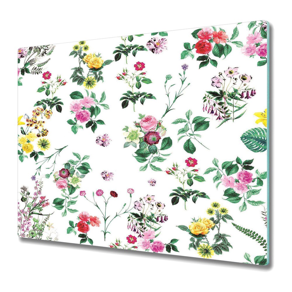 Glass Worktop Saver Field Colourful Flowers Floral Watercolour 60x52