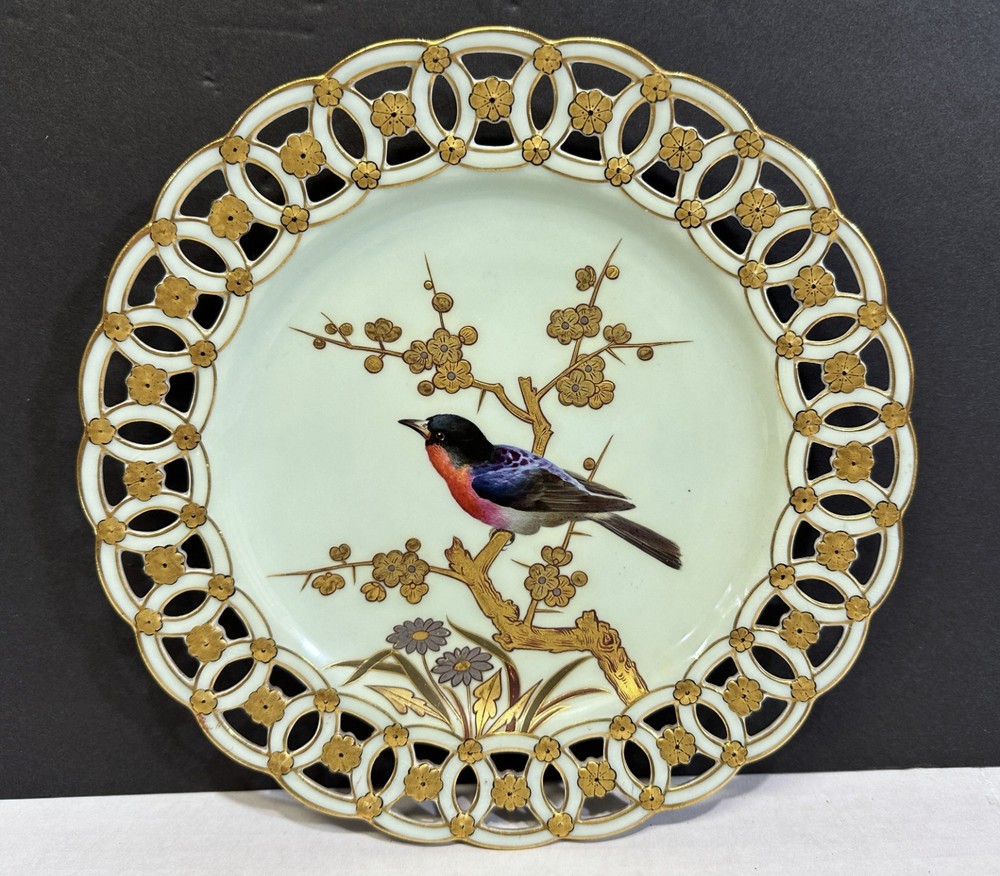 Mintons 1878 Paris Worlds Fair Exposition Song Bird Plate Reticulated Gold