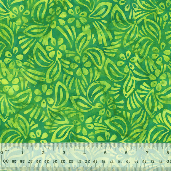 Anthology Batik Fabric | Splendor Hibiscus FLower Leaf Shamrock Green YARD