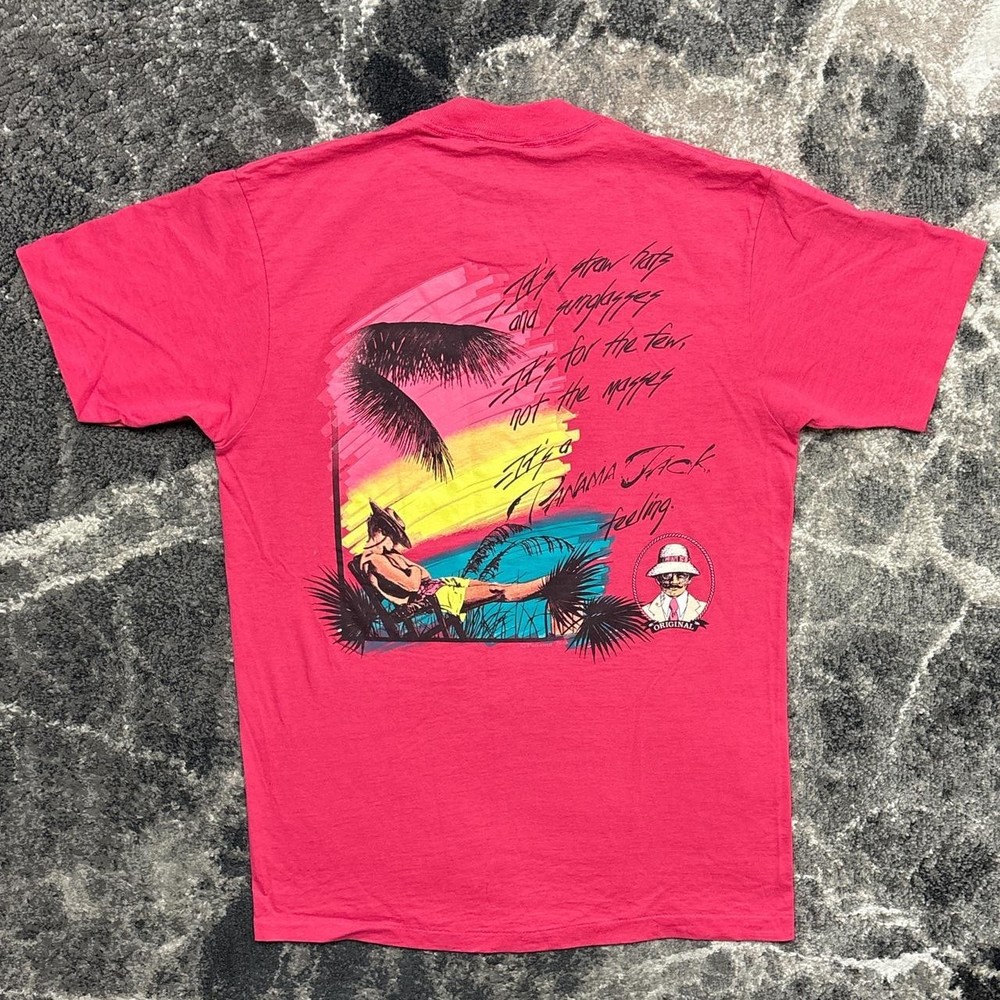 Vintage Panama Jack Shirt Mens Large 90s Single Stitch Pink Beach Art USA Made