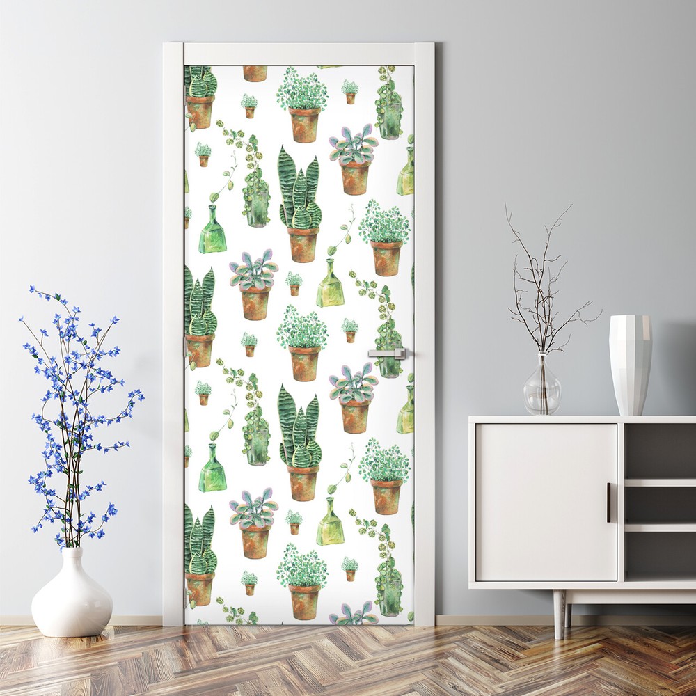 Aquarelle Cacti Floral Pattern Bubble Free Door sticker Decal Decor Decal Decor
