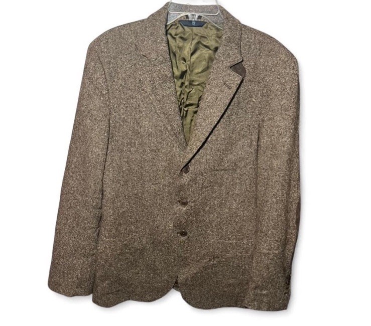 Massimo Dutti Wool Tweed Blazer Brown Regular Fit Men's Size 42 Inner Pockets