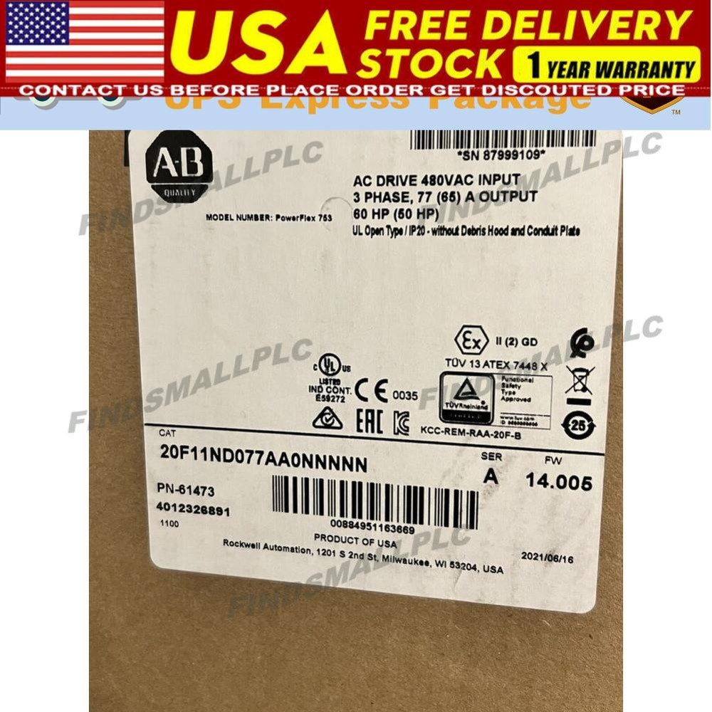 New 20F11ND077AA0NNNNN AB PowerFlex Air Cooled 753 AC Drive  US Free Tax