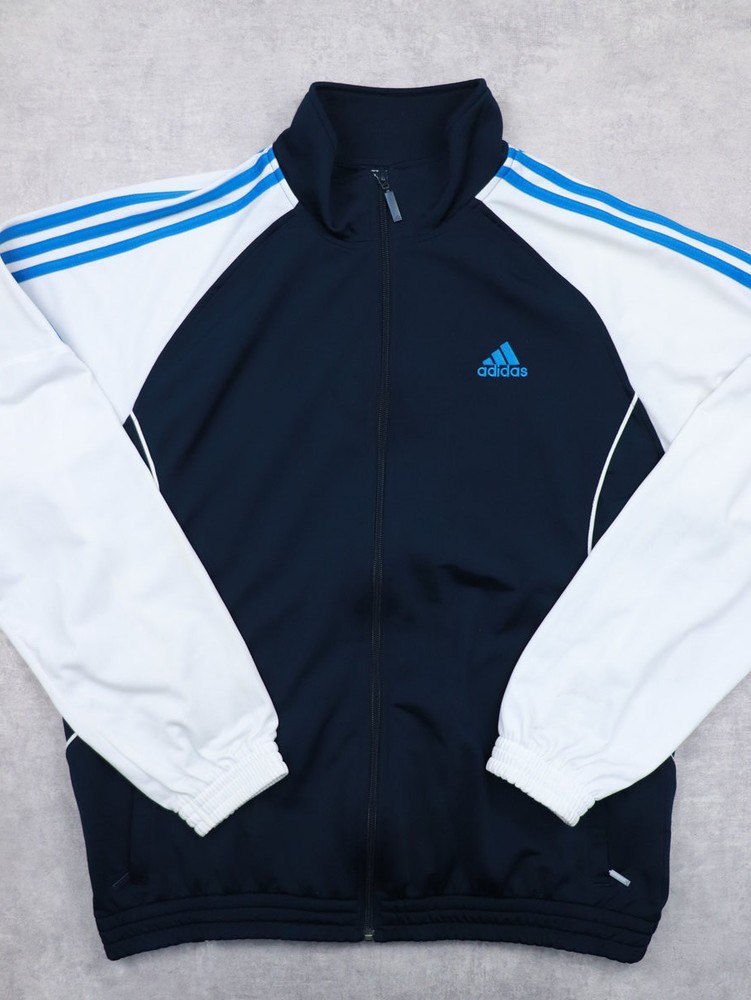 Adidas Classic Track Jacket Mens Medium Full Zip Gym Running Coat, Blue