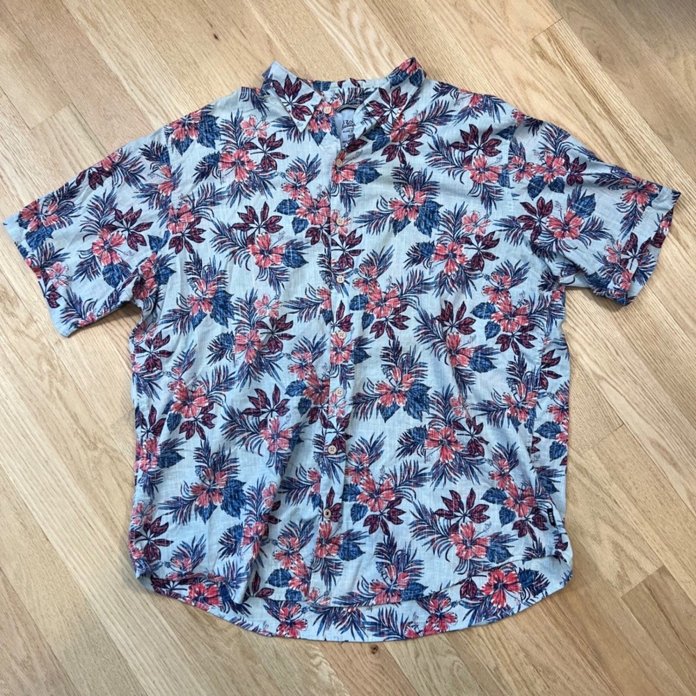 Izod Saltwater Shirt Men's 2XLT Tall Tropical Floral Button Down Blue Red Cotton