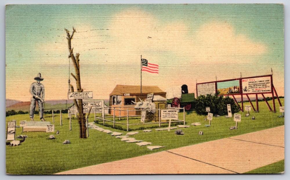 Dodge City Kansas~Boot Hill Outdoor Museum Scene~PM 1940~Vintage Linen Postcard