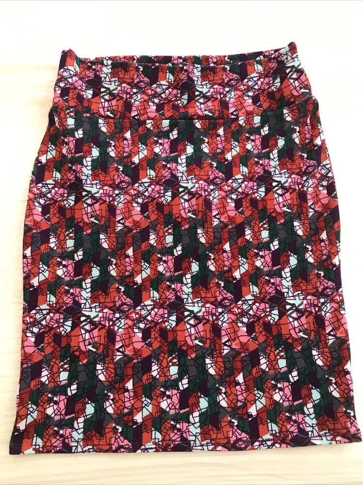 LULAROE Cassie Skirt Women's Large Stretchy Pull-On Thick Waist Abstract Print-image