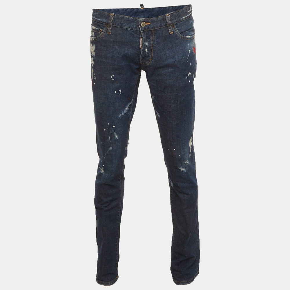 Dsquared2 Blue Paint Splattered Distressed Denim Slim Fit Jeans XLWaist 37