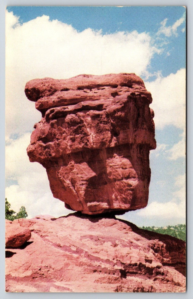 Colorado Springs CO Balanced Rock Garden Of The Gods Vintage Photo Postcard
