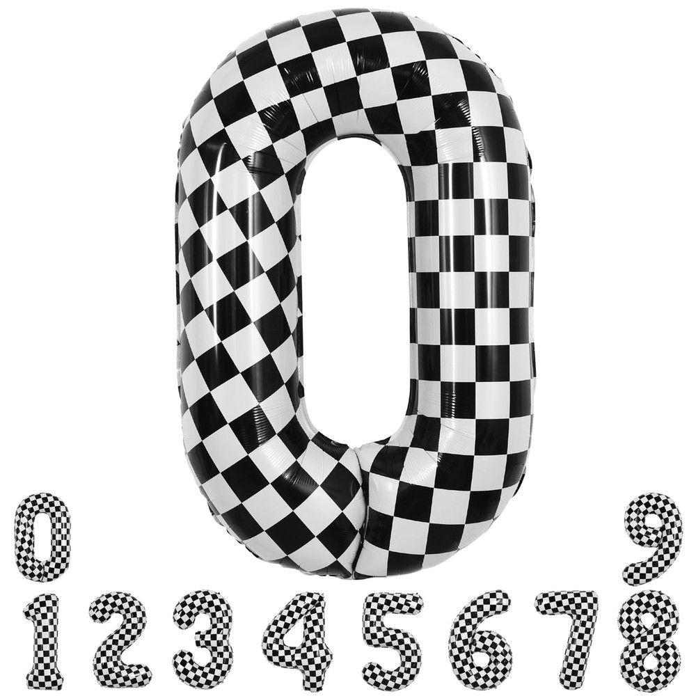40 Inch Checkered Number 0 Balloon Race Car Birthday Party Supplies Black and...
