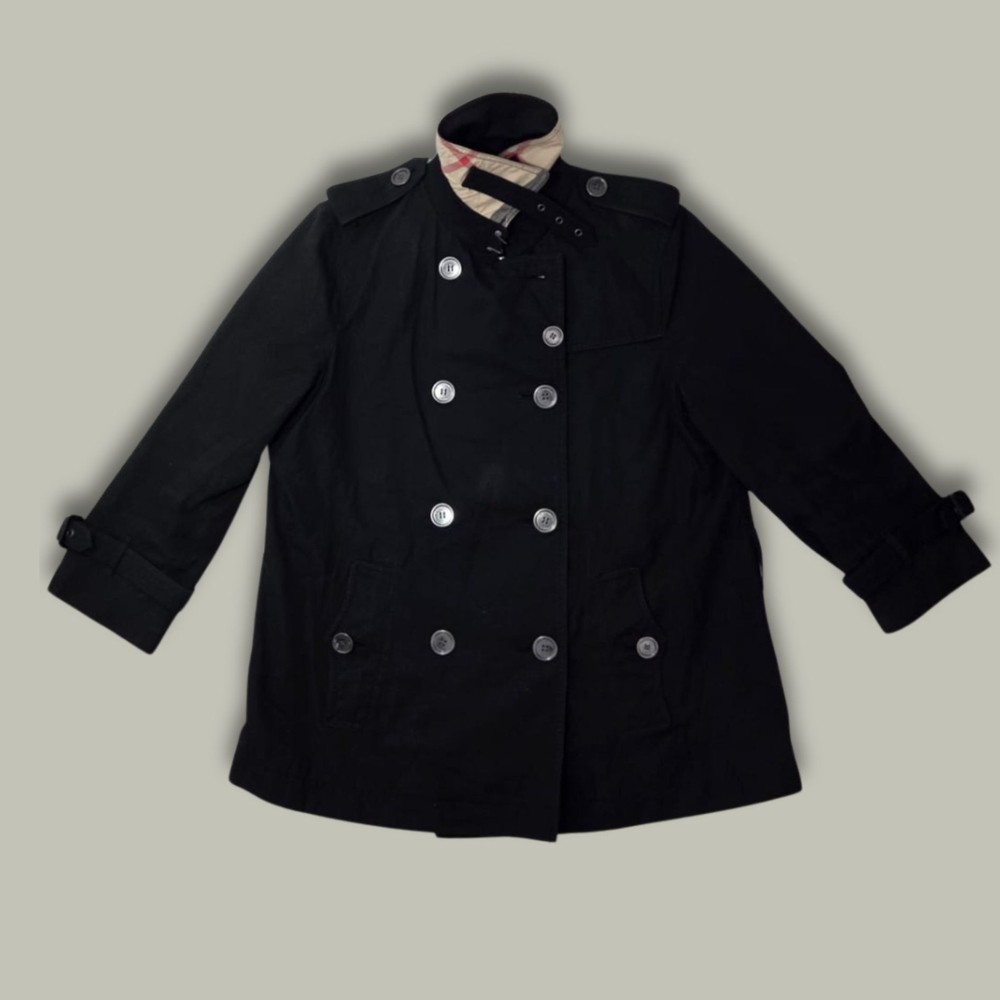 Burberry Brit Women’s Black Size M Double Breasted Trench Coat Nova Check Lining