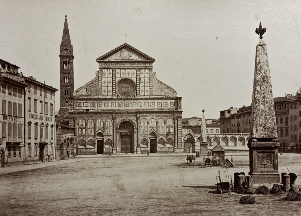 Italy, Florence, Basilica of Santa Maria Novella, Piazza, Alinari & Ponte Vecchio