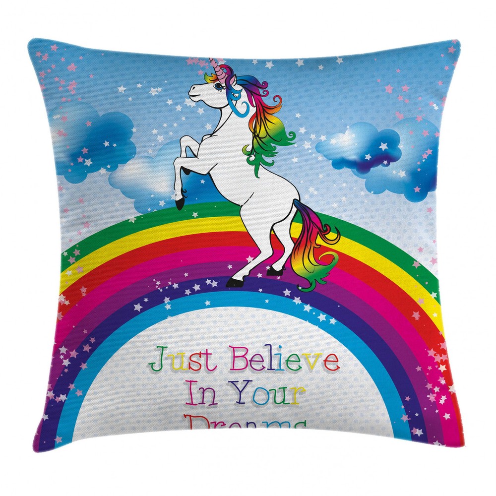 Kids Unicorn Rainbow Fantasy 18-Inch Square Pillow Case Cover