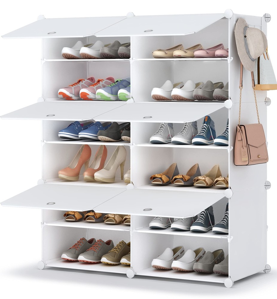 Shoe Rack, 6 Tier Shoe Storage Cabinet 24 Pair Plastic Shoe Shelves Organizer...