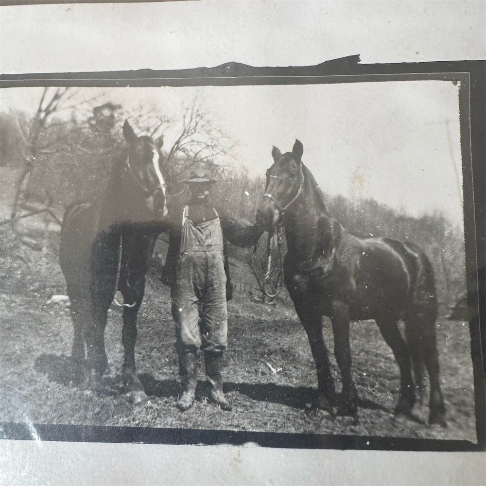 Vintage RPPC Postcard Farmer with Two Horses Rural Farm Scene Black White