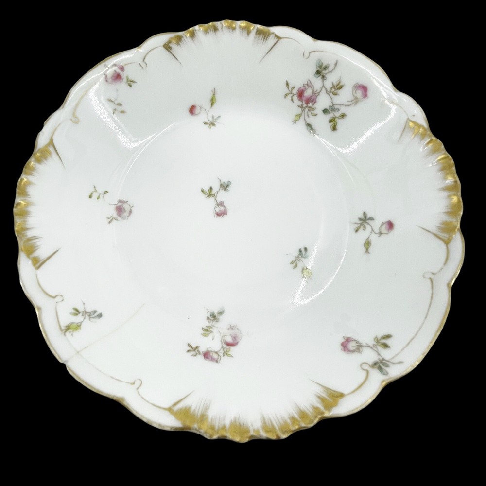 CFH GDM CH Field Haviland Limoges France Pink Flowers Scalloped Gold Trim Dish