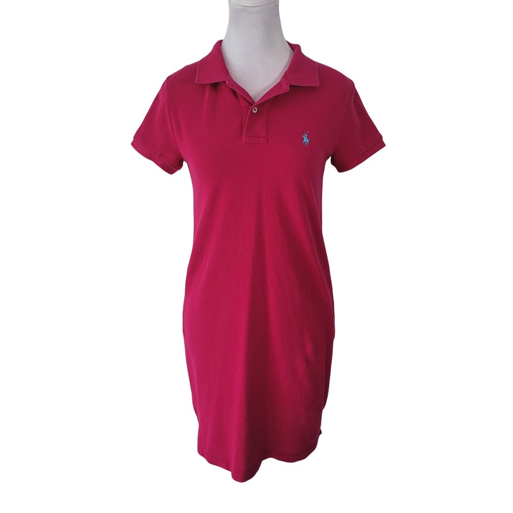 Polo Ralph Lauren Size XS Polo Shirt Dress Mini Bright Pink Blue Pony