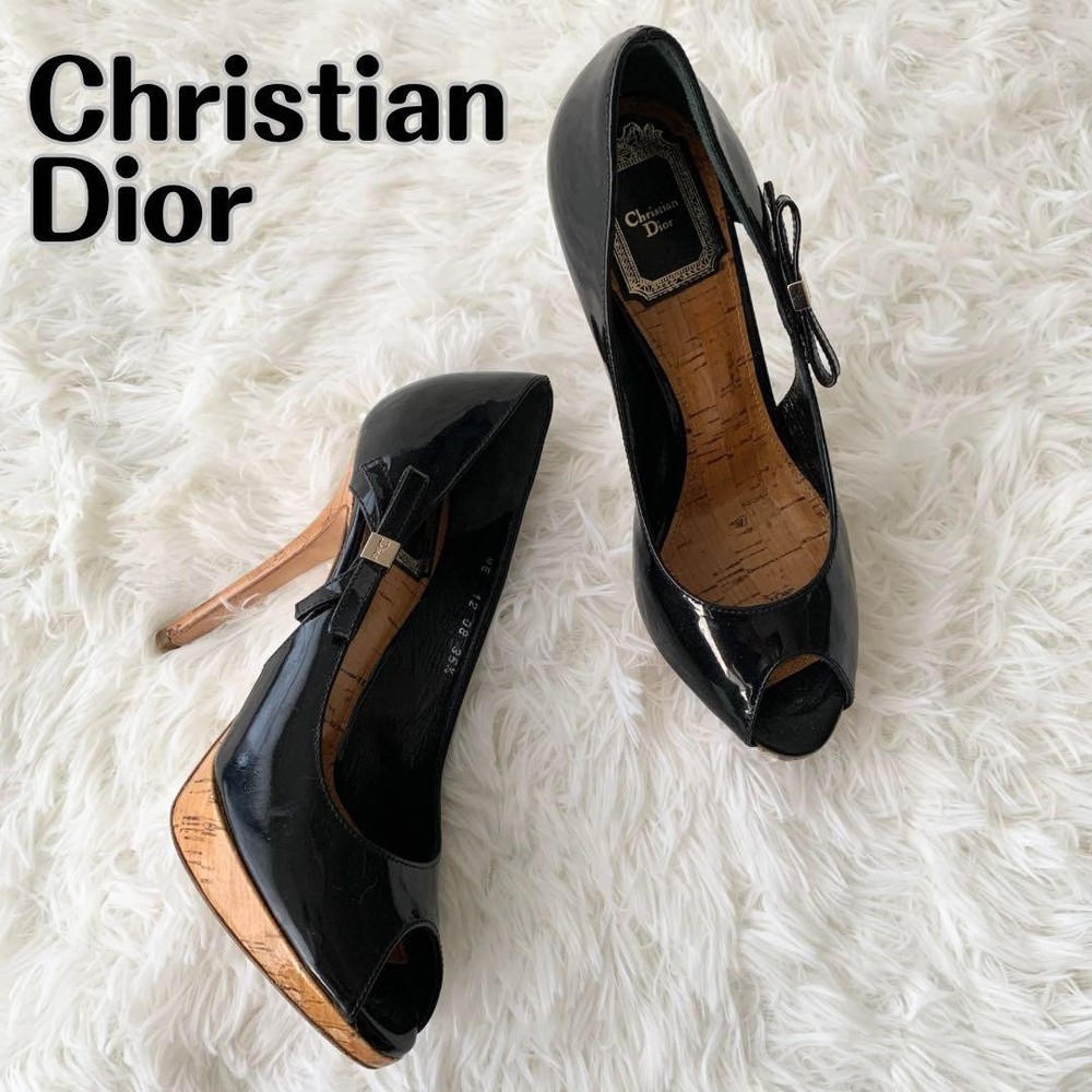 Authentic Christian Dior Black Enamel Heels US 5.5 From Japan