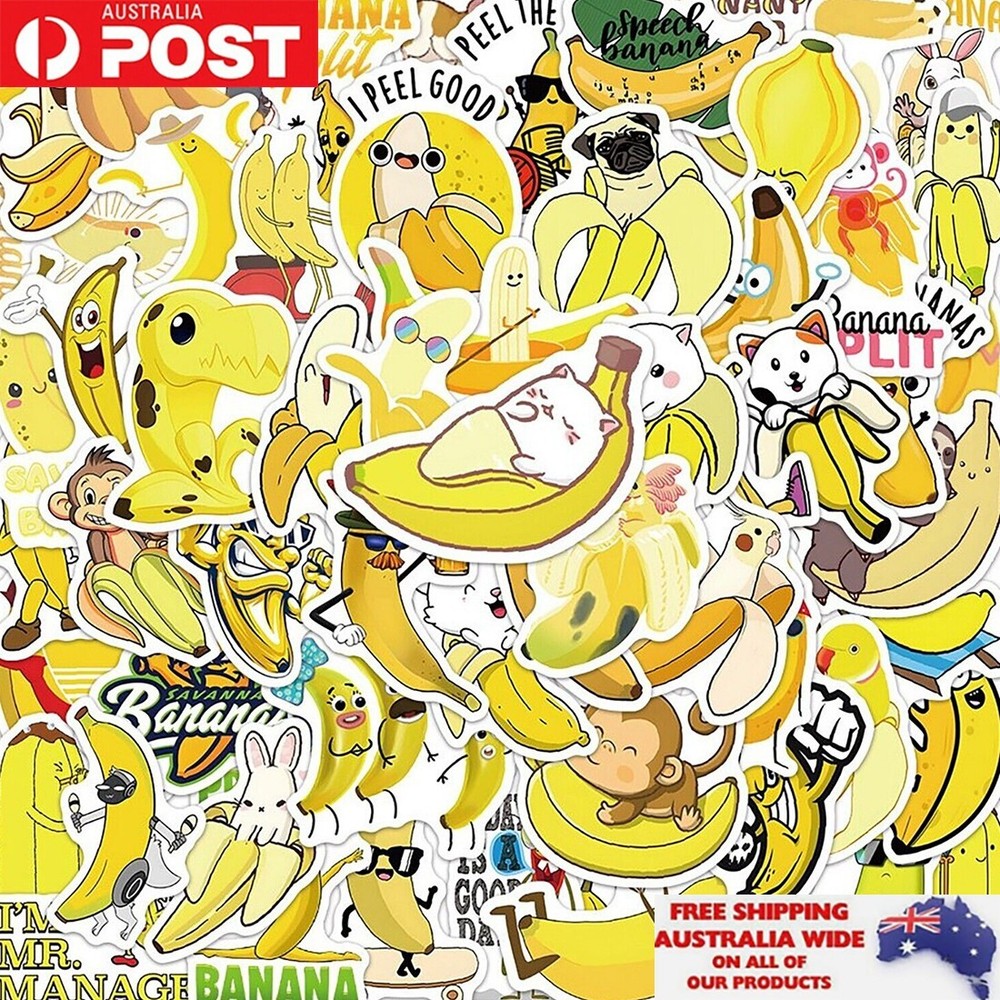 50x Cute Yellow Banana Sticker Pack Waterproof Graffiti Decal Phone Laptop Gift