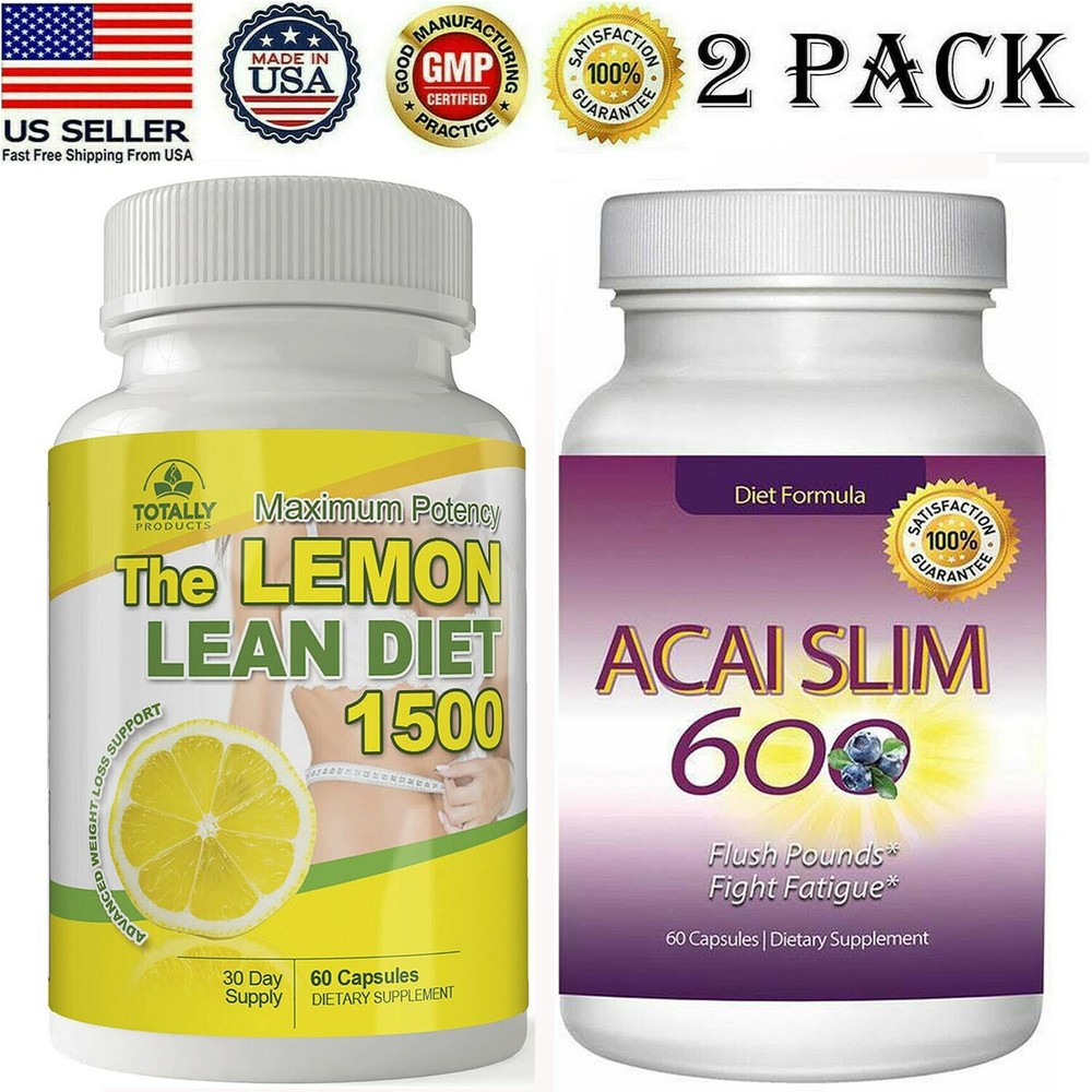 Lemon Lean Fat Burn Diet Caps Acai Berry Slim Weight Loss Supplement Pills 2pk-image