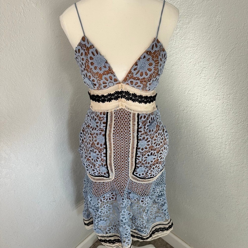 Self-Portrait Blue White Lace Cocktail dress women's size 2