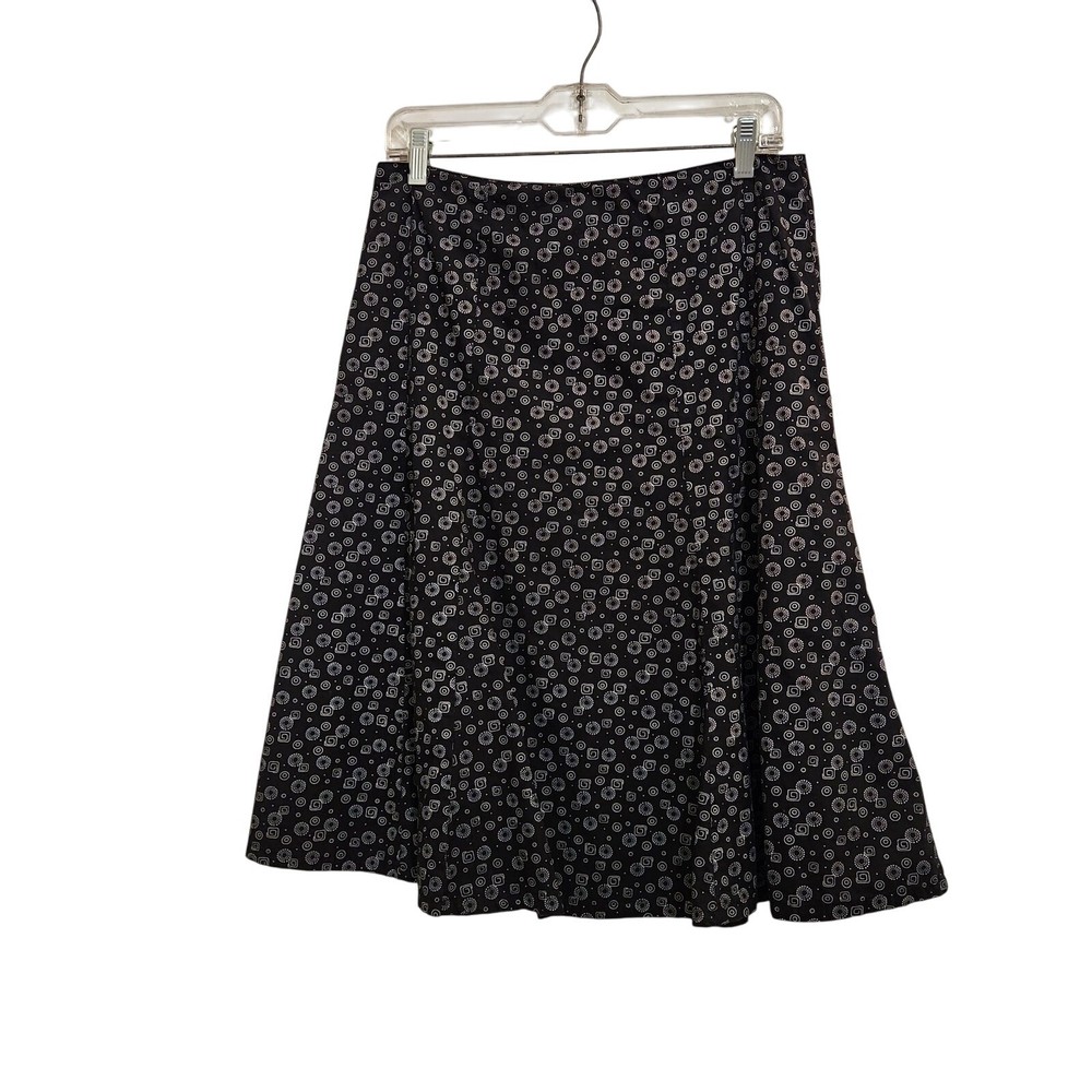 Vintage Christopher & Banks Black Geometric Knee Length A-Line Skirt Y2K Size 6