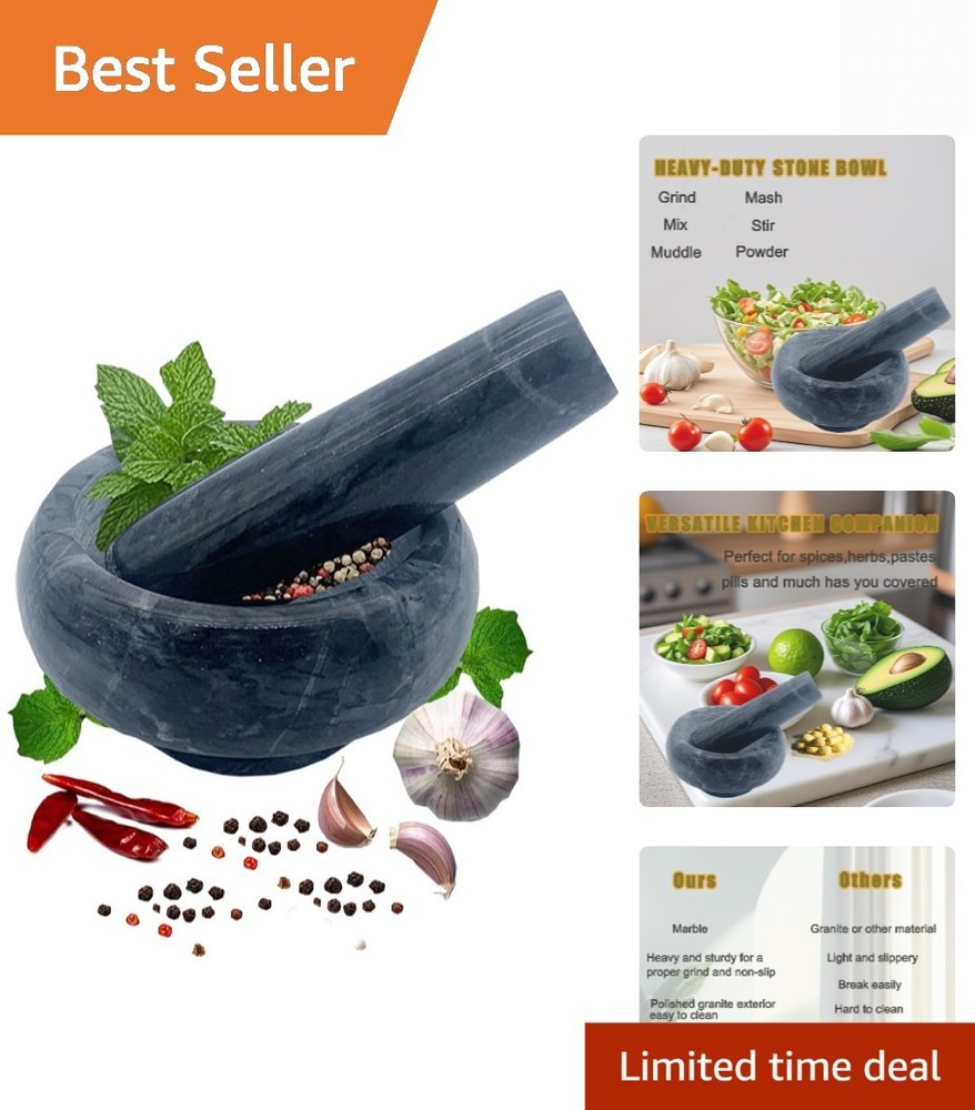 Heavy Duty Mortar and Pestle, Natural Marble Pestle Set, Black