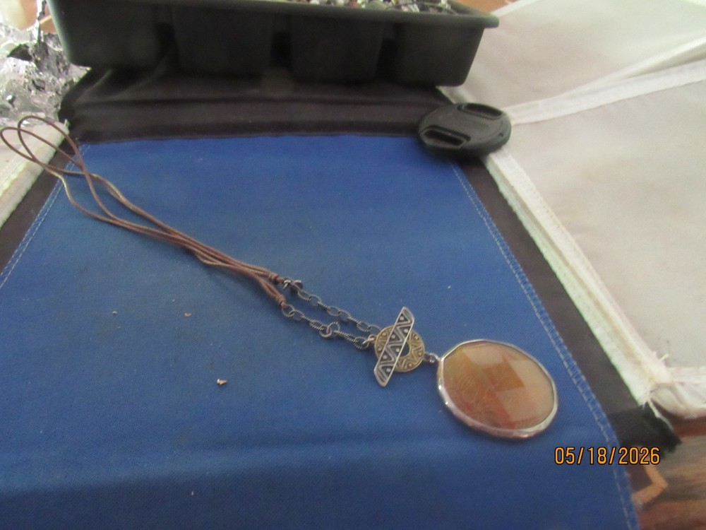Vintage Vermeil Sterling Silver Faceted Amber Color Etched Pendant Necklace