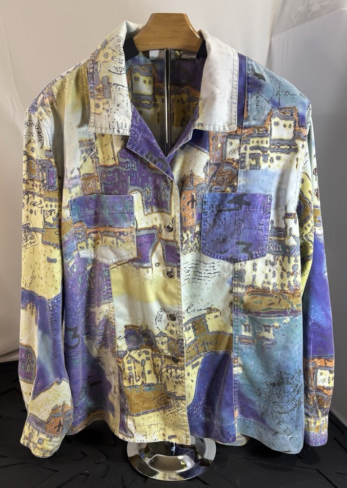 Women's Chico Blazer/Jacket-Size 3 100% Cotton-Happy/Fun/Abstract Graphic Artsy-image