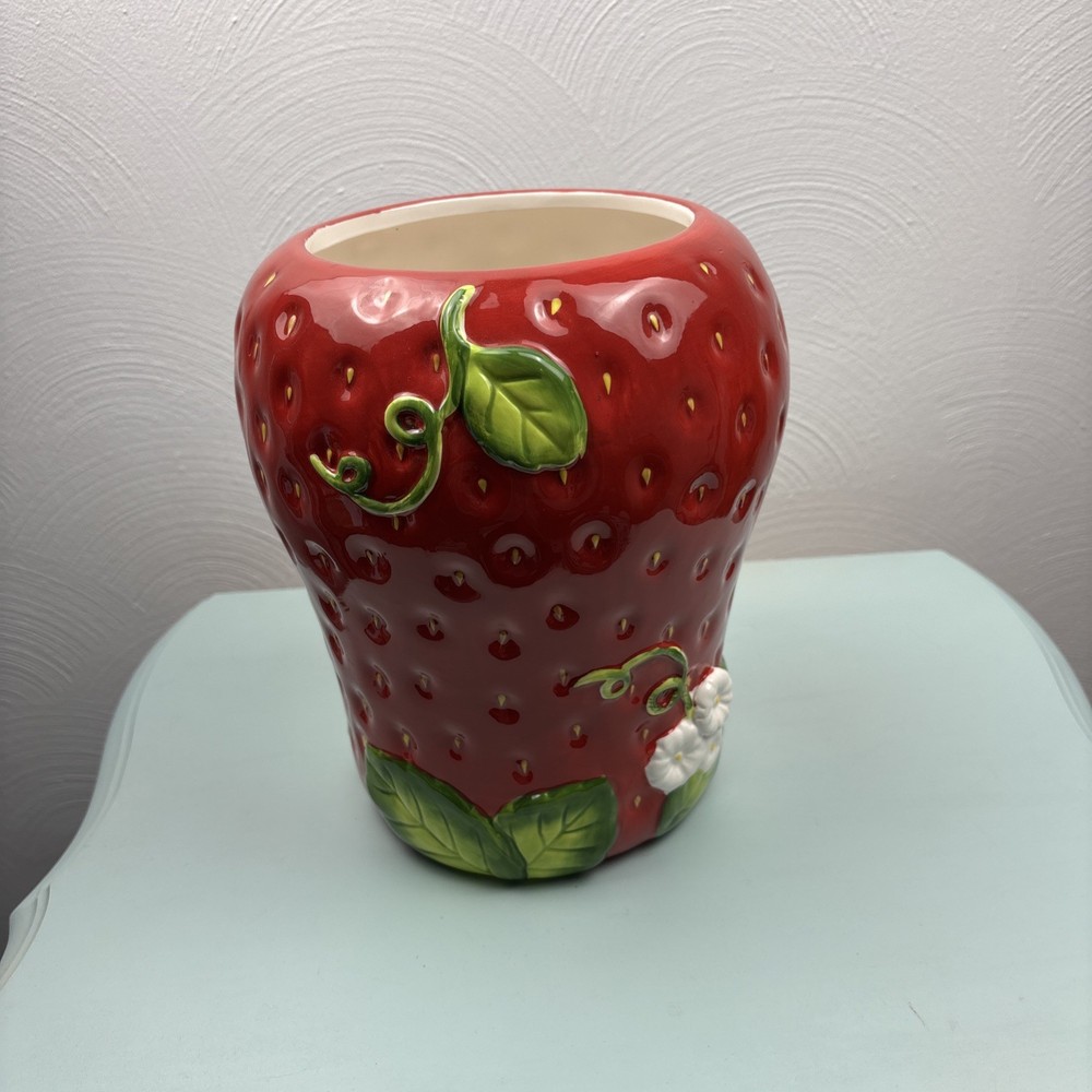 Martha Stewart Strawberry Cookie Jar Missing Lid Planter