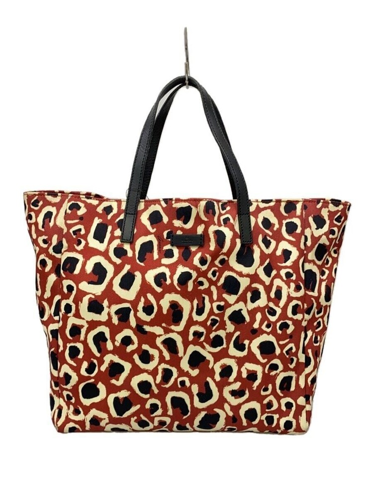 GUCCI Red Leopard Print Nylon Tote Bag Made in Japan