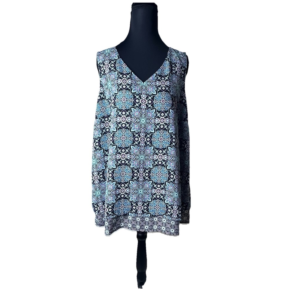 J.Jill Women’s XL Sleeveless Top Blue Paisley Boho Print Tank Blouse Summer