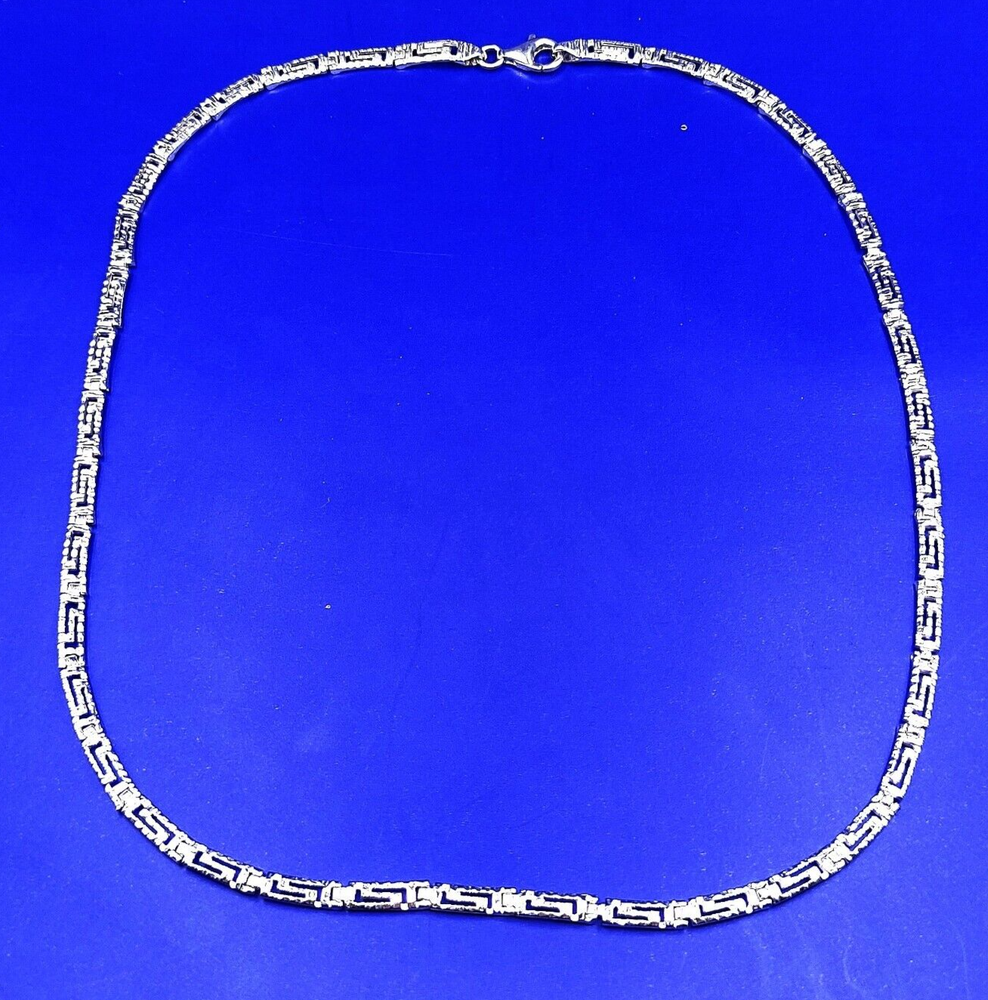 Handmade Greek Key Meander Sterling Silver 925 Hammered Link Adjustable Necklace