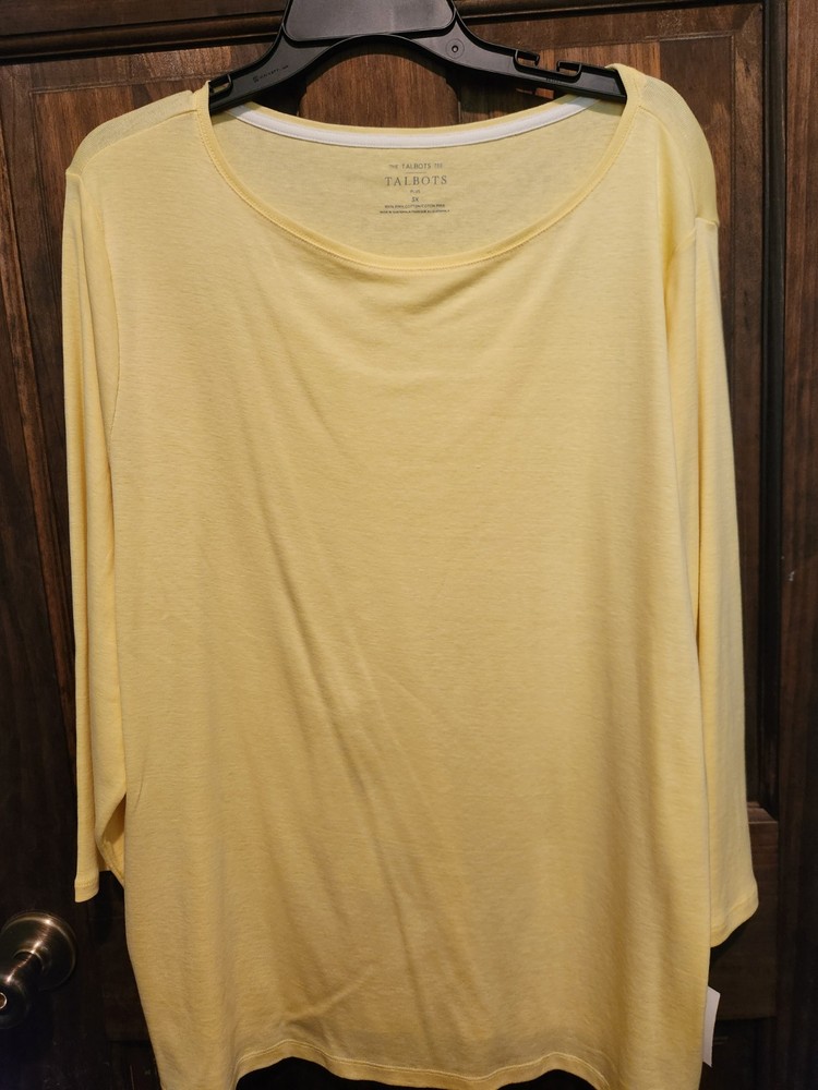 Talbots Top Women’s Size 3X Yellow Long Sleeve Pima Cotton Round Neck