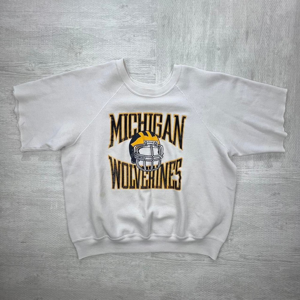 Vintage 80s Michigan Wolverines Cutoff Sweatshirt Size: XL White Yellow College